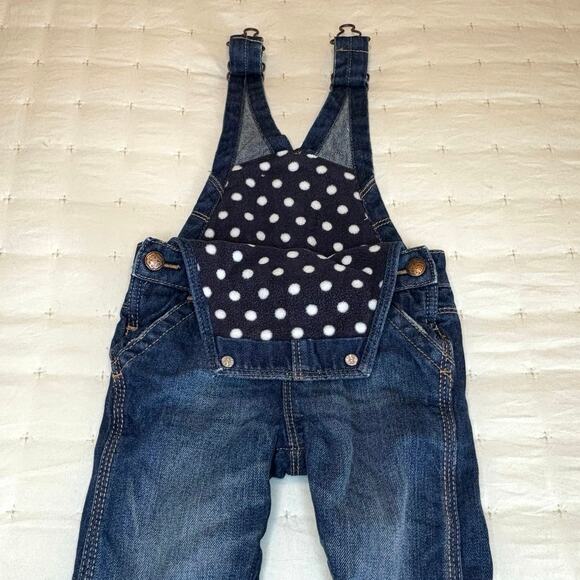 Oshkosh B'gosh Fleece Lined Overalls Boys/Girls 6M | Blue Navy Polka Dots - Picture 5 of 8